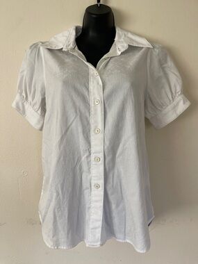 Robert Graham White Short Puff Sleeve Button-Front Blouse